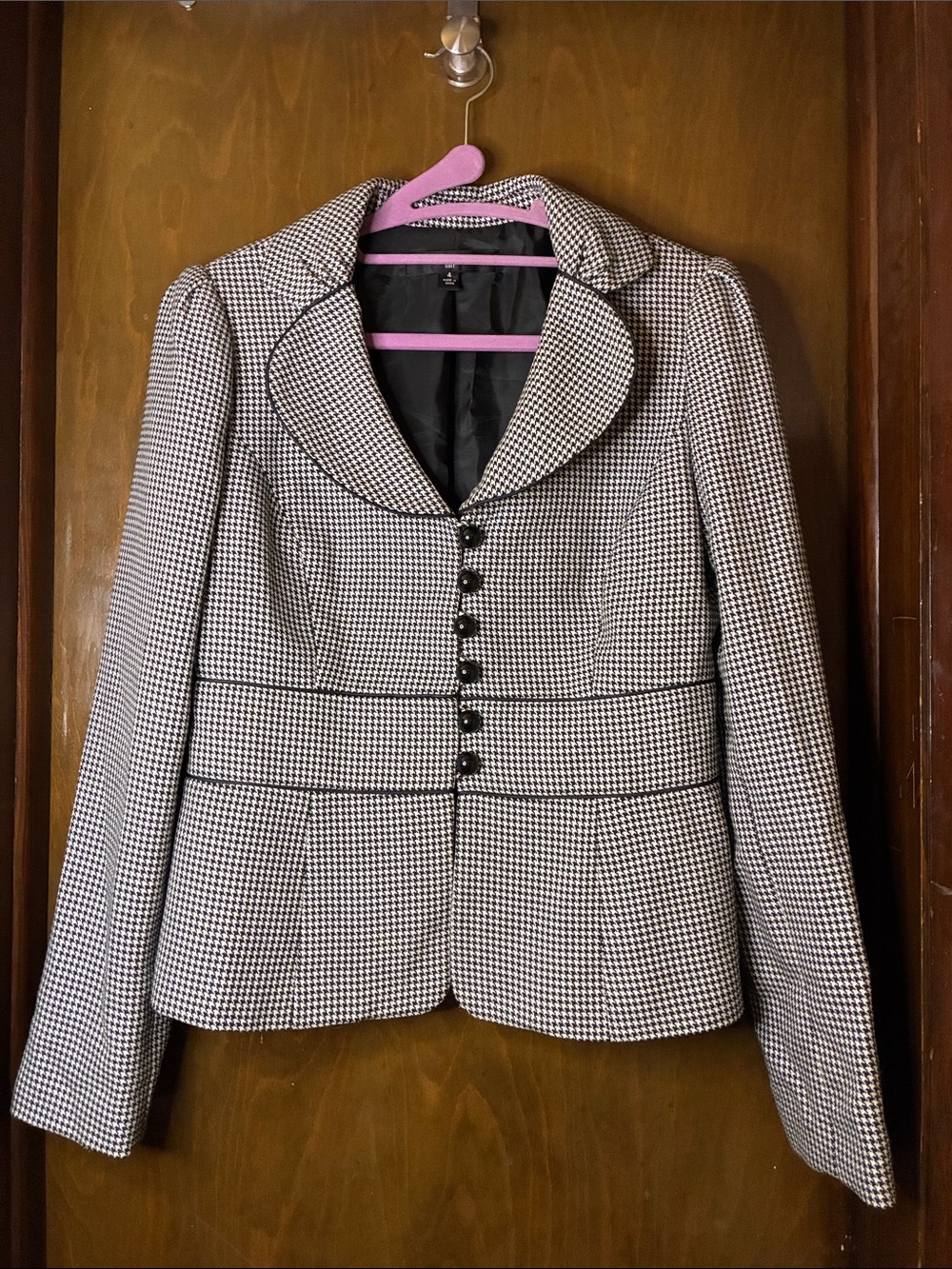 Nine West Black and White Houndstooth Tailored Blazer
